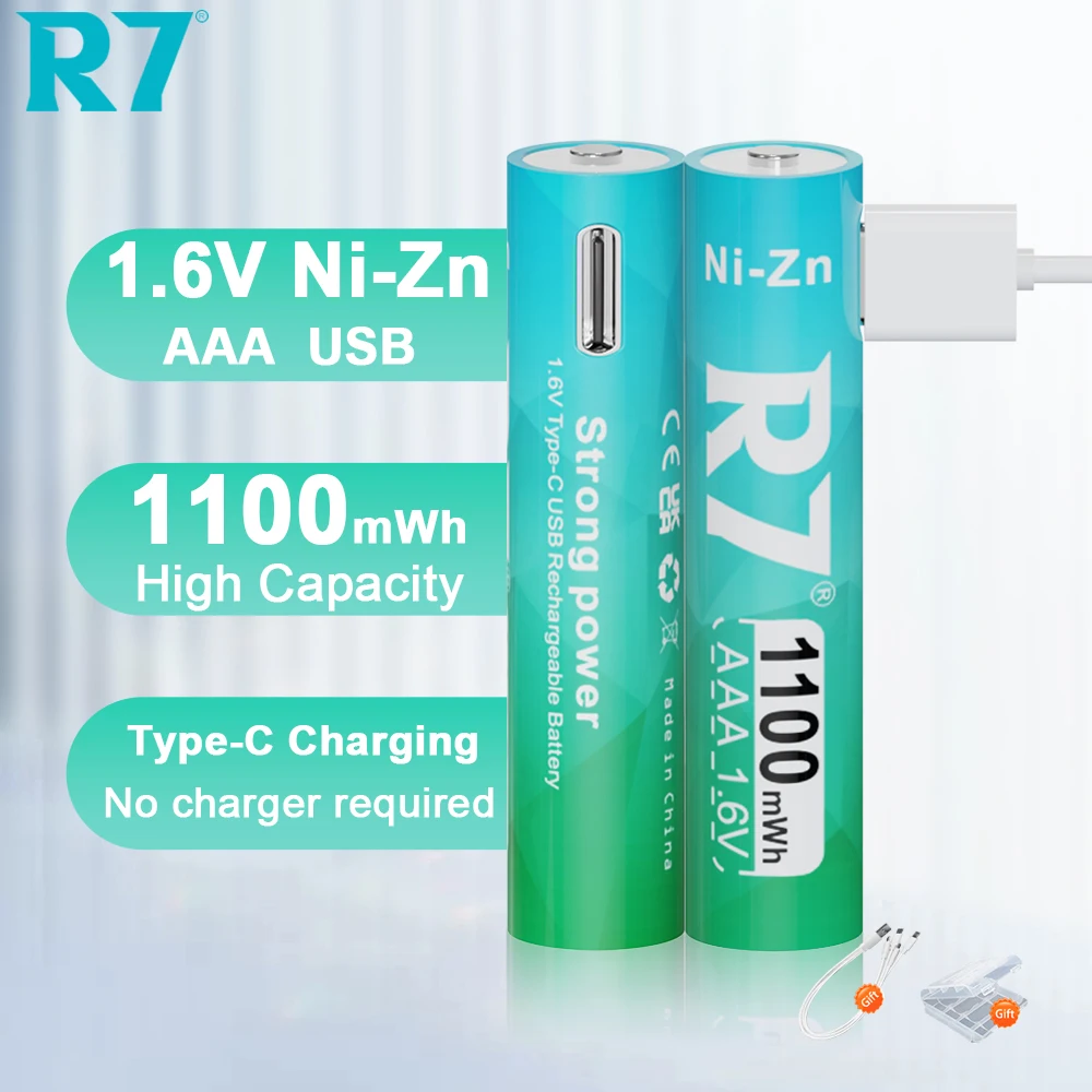 

2-12pcs R7 1.6V AAA 1100mWh Ni-Zn Rechargeable Battery USB Type-C Charging nizn aaa batteries for Flashlight