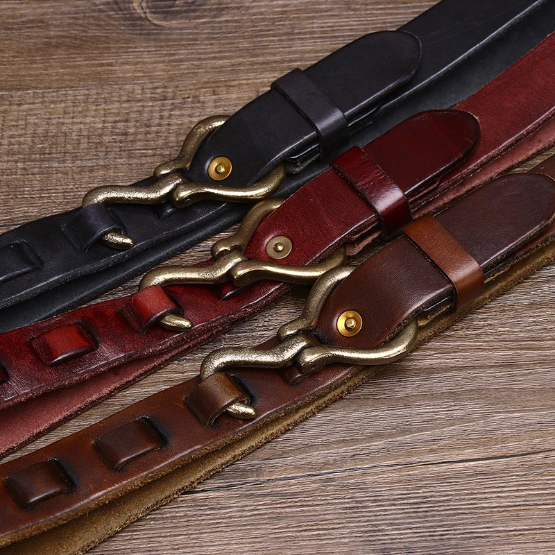 

For Man Classic Copper Buckle Belt Real Genuine Leathet Belts Cowskin Weaving Belt Gifts 3.2cm Width New High Quality Men Belt