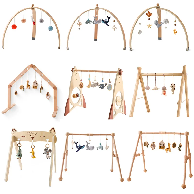 1Set Baby Wooden Play Gym Mobile Hanging Sensory Toys Rocket Sonaglio Activity Toys Pieghevole Play Gym Frame Room Decorations Toy