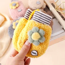 

Newborn Baby Gloves Soft Comfortable Plus Velvet Thicken Keep Warm Cute Cartoon Pattern Mittens Lanyard Anti Loss Winter New