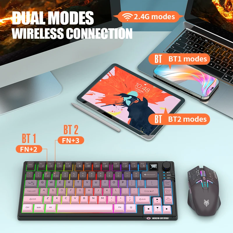 Premium Dual-Mode-Tastatur-Maus-Kombination (2,4 GHz + Bluetooth) / Wiederaufladbare Tastatur mit Display und Drehknopf | Private Mold_voghion.com