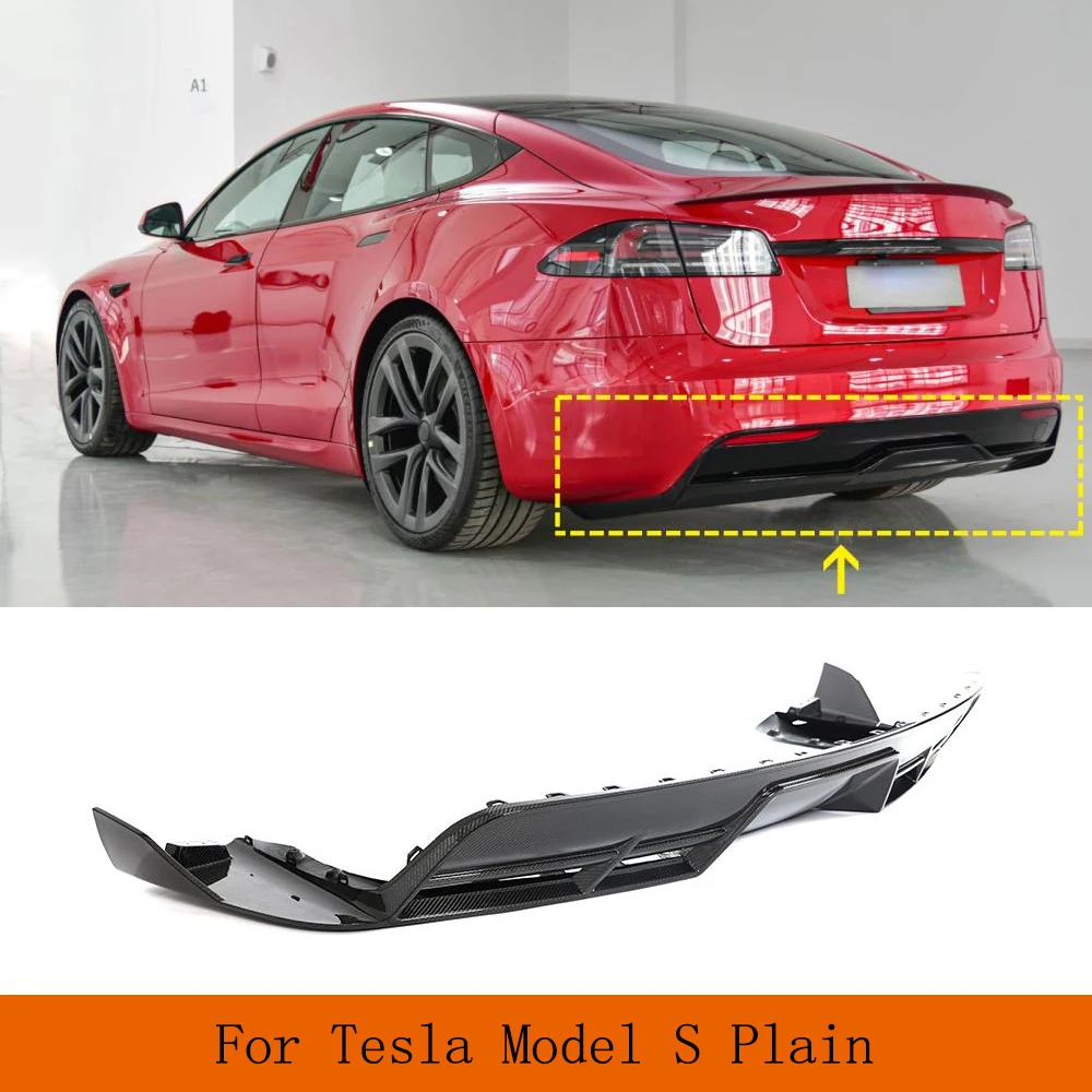 Real Carbon Fiber Rear Diffuser Lip Spoiler Bumper Guard Splitters for Tesla Model S  Plaid 2021-2023 Rear Bumper Lip Splitter
