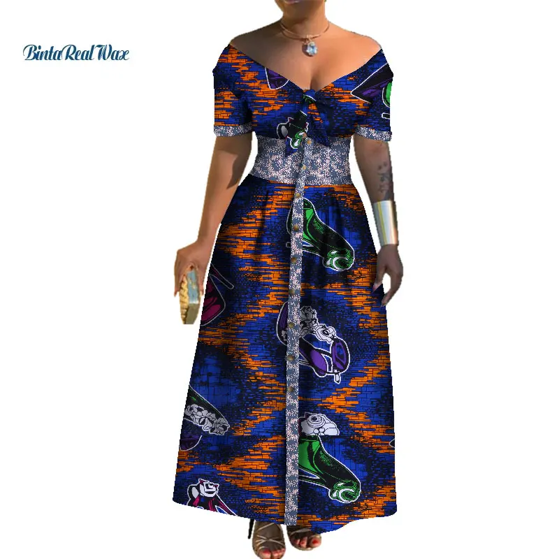 

Stock Size XL Dashiki African Print Button Dresses for Women Long Evening Party Dresses Traditional African Clothes WY5611