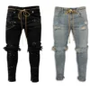 Ripped Hole Jeans for Men Hip Hop Cargo Pant Distressed Light Blue Denim Jeans Skinny Men Clothing Full Length Autumn Trousers 1