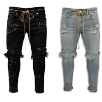 Ripped Hole Jeans for Men Hip Hop Cargo Pant Distressed Light Blue Denim Jeans Skinny Men Clothing Full Length Autumn Trousers 1