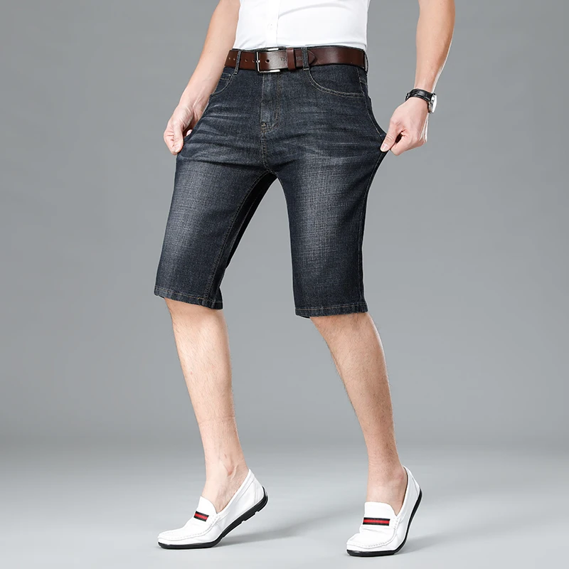 2024 Minimalist and Trendy Summer New Men's Pocket Zipper Thin Casual Versatile Business Straight Leg Loose Denim 5/4 Shorts