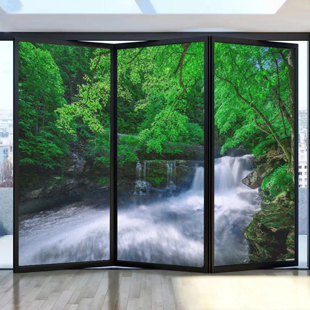 GlassWindowPrivacyFilmForestStreamletFrostedNoGlueWindow