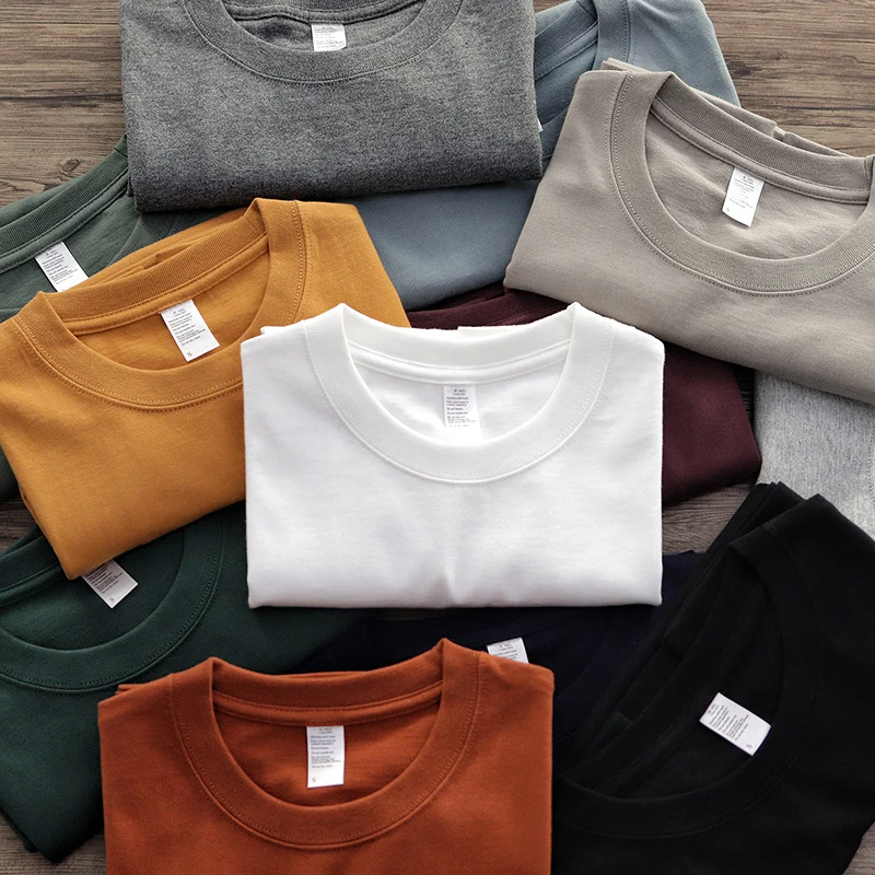 

High Qualtity T-Shirt Men Heavy Weight 260G Cotton Couple Simple Multi-Color Round Neck Bottoming Thick White Short-Sleeved Tee