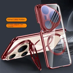 Lens Protection Invisible Stand Case | Magsafe Wireless Adsorption | Matte PC Transparent Cover for Pura 80 Ultra (Red)