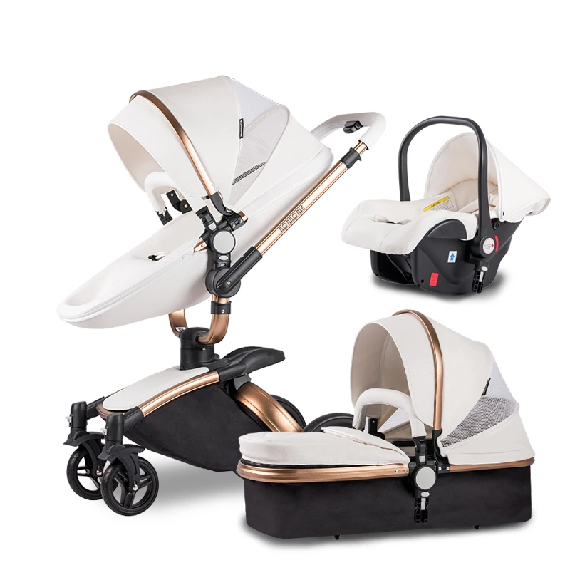 Passeggino Di Lusso 3 In 1, Carrozzina In Pelle Pu, Passeggino Alto Paesaggio, Passeggini Pieghevoli, Carrozzina Neonato A Guscio D'Uovo Kinderwagen