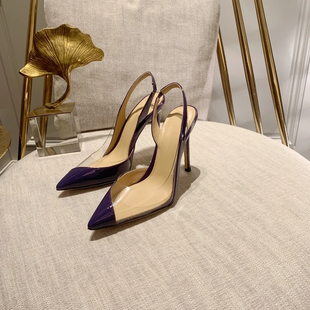 Sexy Baotou Summer European and American Style Colored Patent Leather Film Pointed Thin Heels High Heels Sandals for Women