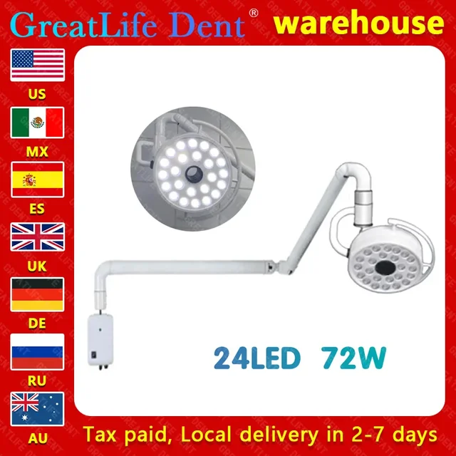 GCC MX EU RU SA AE Stock 72w 24Led Veterinary Beauty Tattoo Surgery Shadowless Surgical Operation Wall-Mounted Dental Lamp Light