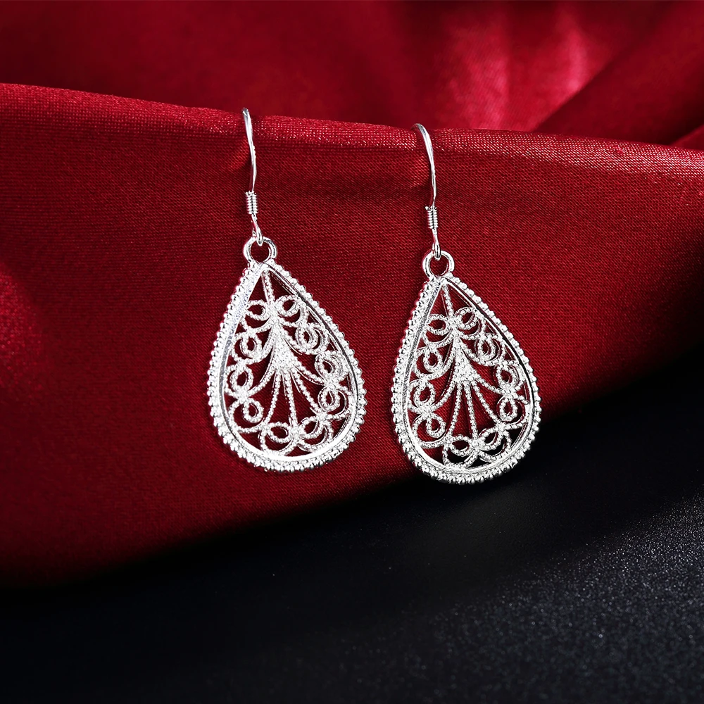 Silver Jewelry Set 925 sterling Silver Water Drop Pattern Pendant Necklace earring For Women Luxury Fashion Party Wedding Jewelry sets