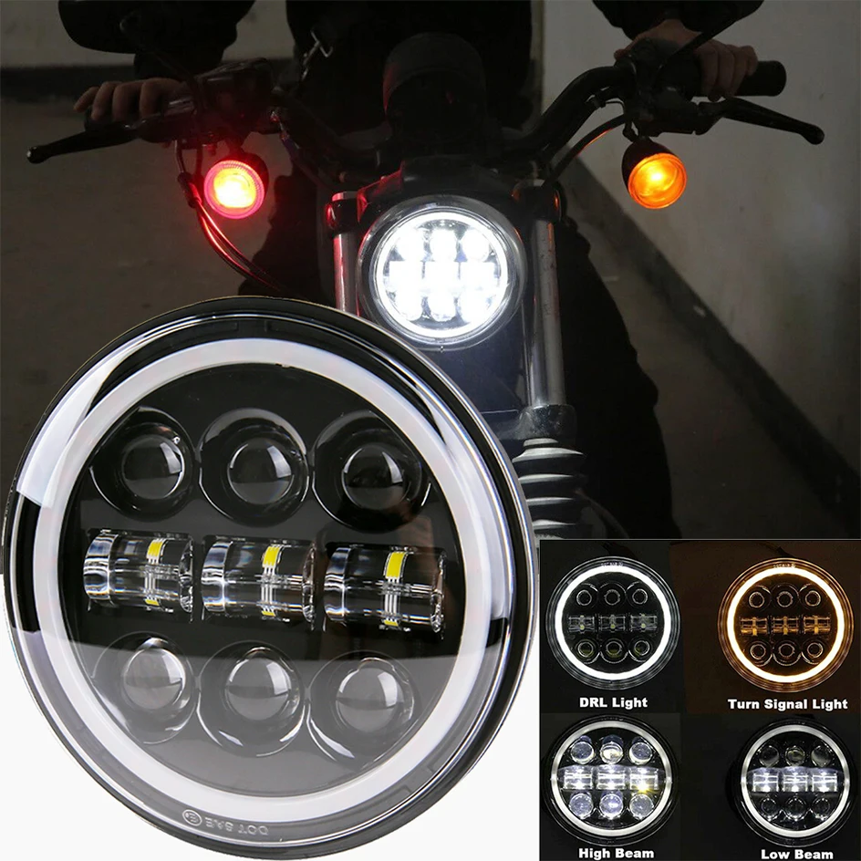 5.75 Inch Motorcycle Led Headlight White Drl High Low Beam Projector For Iron 883 Sportster Dyna Triple Wide Glide Low Rider