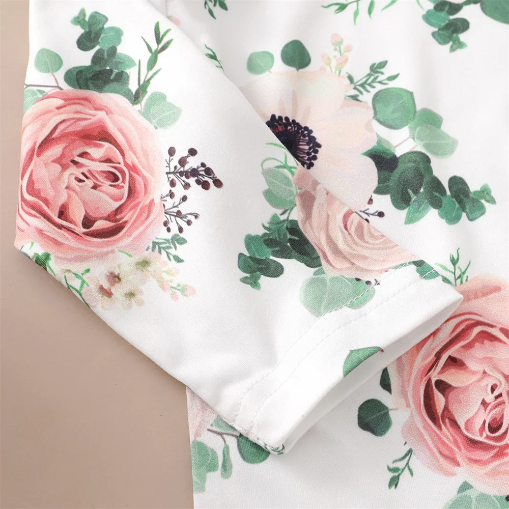 0-12Months Neugeborenes Baby Mädchen 3PCS Kleidung Set Floral Langarm Top + Hosenträger Rock + Kopfbedeckung Mode Frühling & Herbst Tägliches Outfit – Detail 4