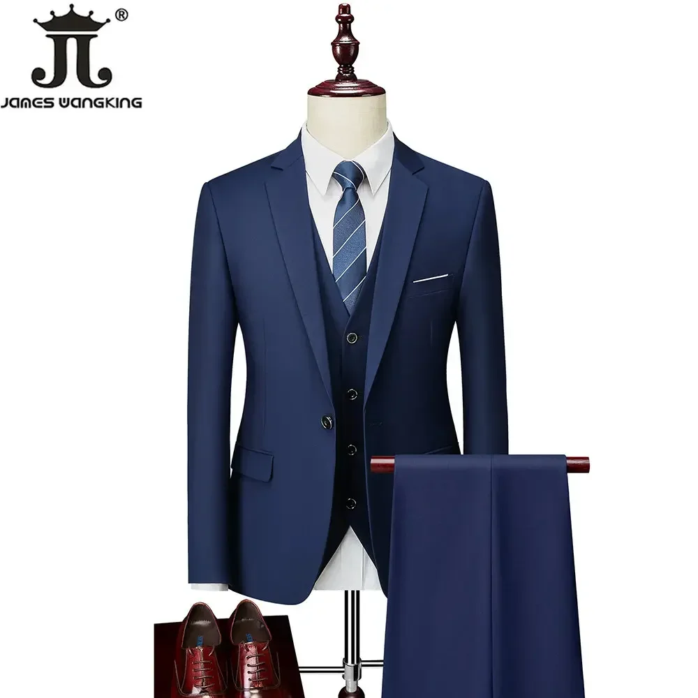 M-6XL 15 Colors ( Jacket+Vest+Pants ) Formal Business Office Men's Suits Groom Wedding Dress Party Dress Solid color Suit 3
