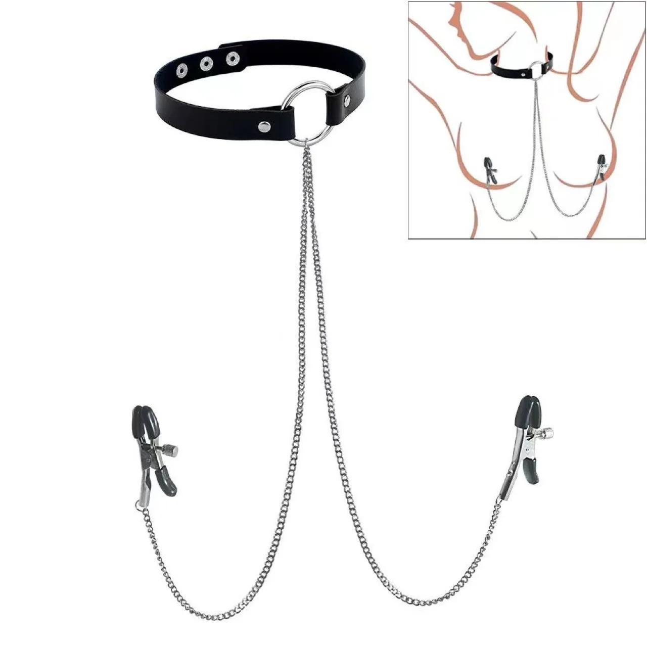 Woman Nipple Clamp Collar Leash BDSM Bondage Sex Toy Set Sexy Chocker Chain Bra Clip Set Adjustable Punk Piercing Jewelry