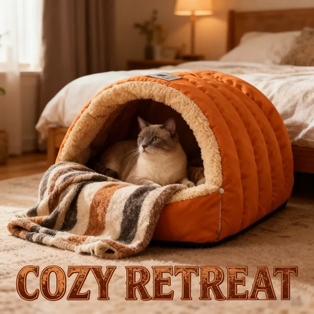 Cat Bed Semi Enclosed Winter Cat and Dog Bed with Leather Edging Windproof and Warm Small Animals in Cold Weather Cat Bed Semi Enclosed Winter Cat and Dog Bed with Leather Edging Windproof and Warm Small Animals in Cold Weather