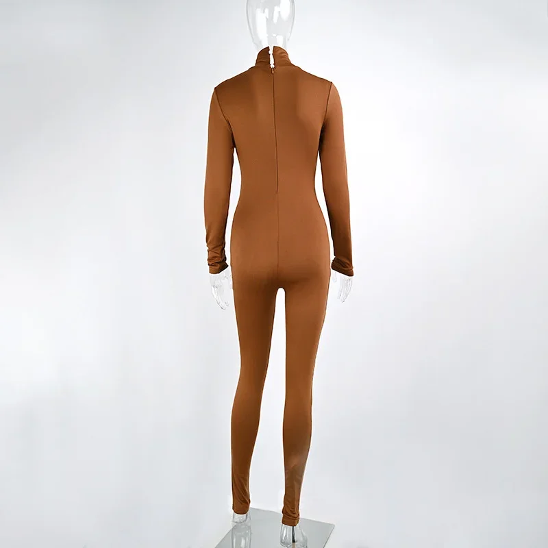 Women Turtleneck Back Zipper Splice Jumpsuit Autumn Winter Thickened Warm Casual Slim Fit Rompers Female Casual Sports Yoga Wear