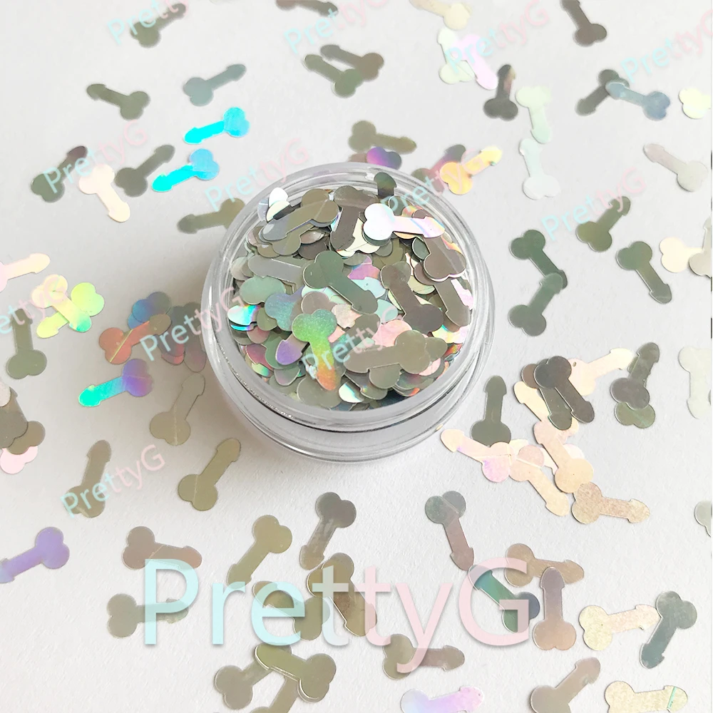 PrettyG 1 Box Small Penis Dicks Shape 8mm Holographic Glitter for Resin DIY Making Body Art Craft Makeup Decoration Accessories nail glitter