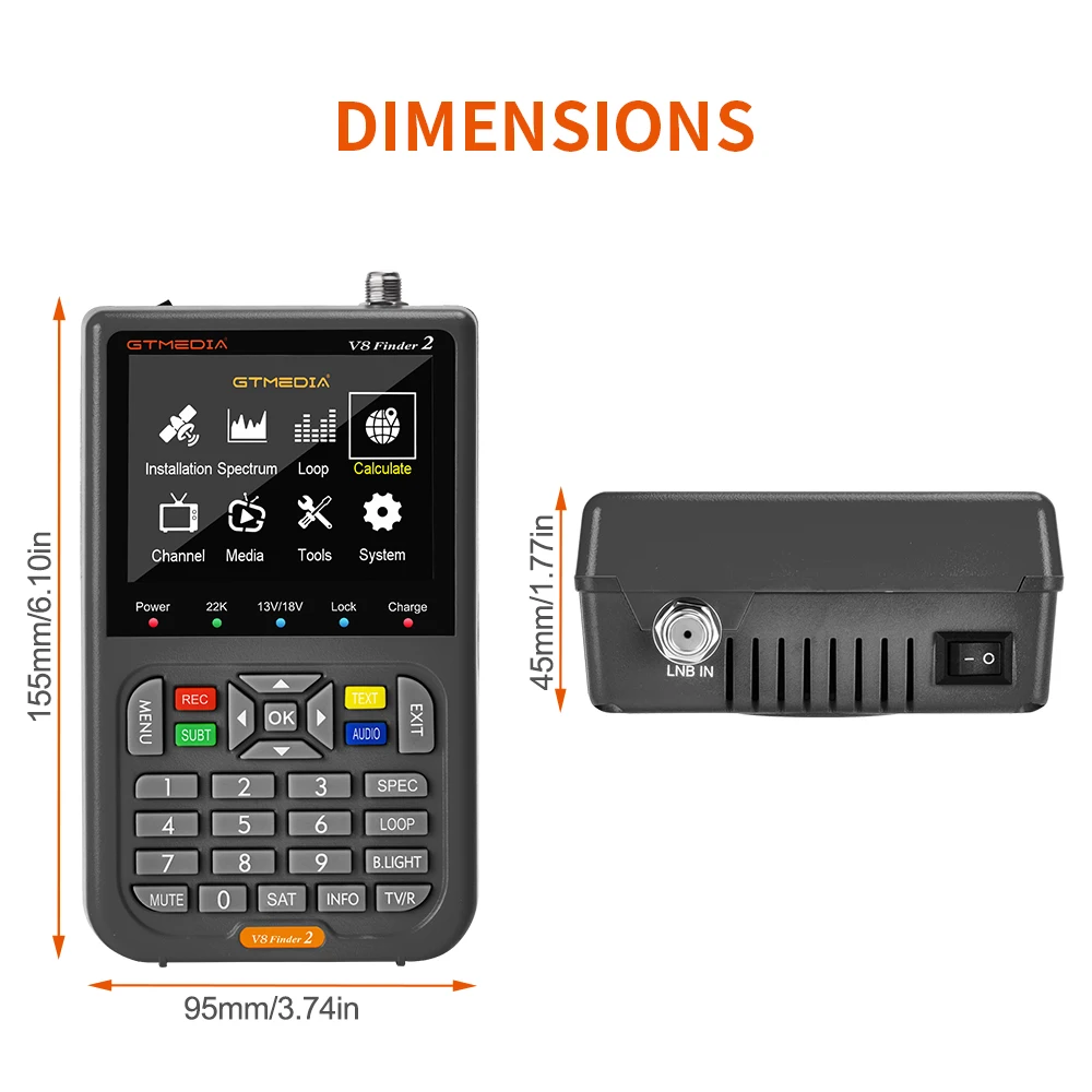 GTMEDIA V8 Finder 2 Satellite Meter DVB-S/S2/S2X Support H.264 7.4V/4000mAh Li-ion Battery 3.5 Inch LCD Fast Charging V8 Finder2 satellite signal finder