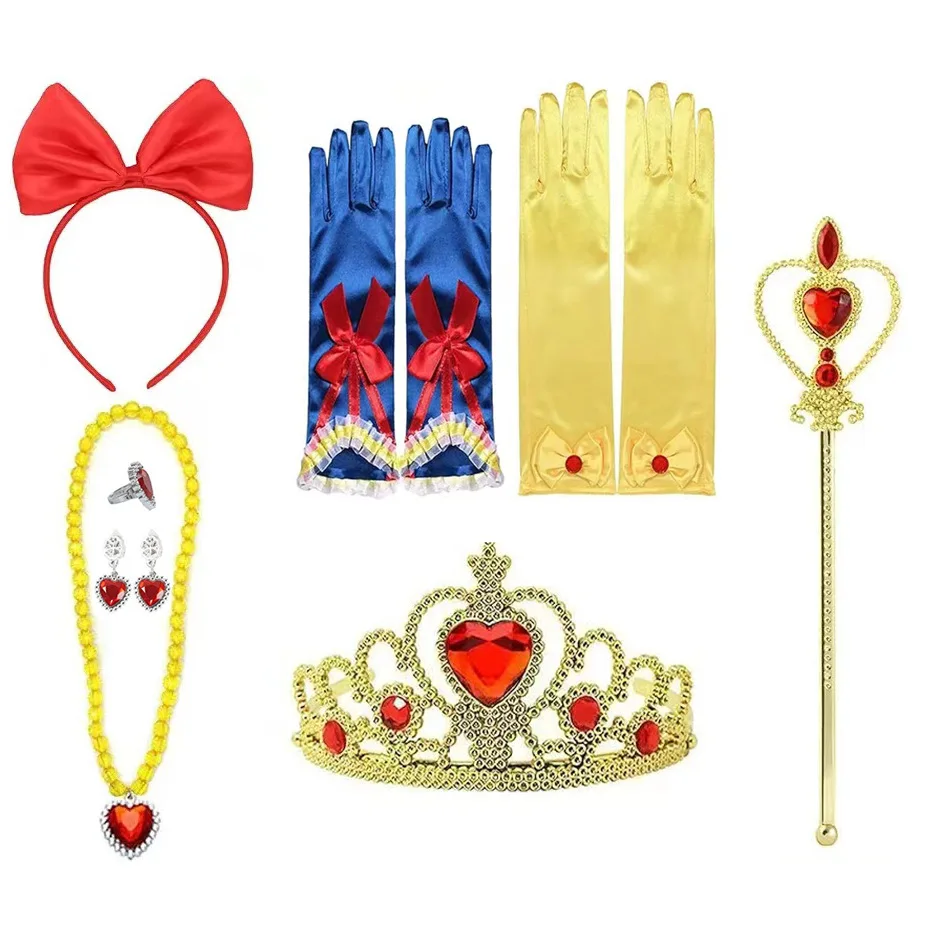 Girls Princess Snow White Dress up Accessories Party Favors Gifts Set Including Crown Scepter Wand Necklace Gloves Bow Headband princess dress,hair accessories,cosplay necklace