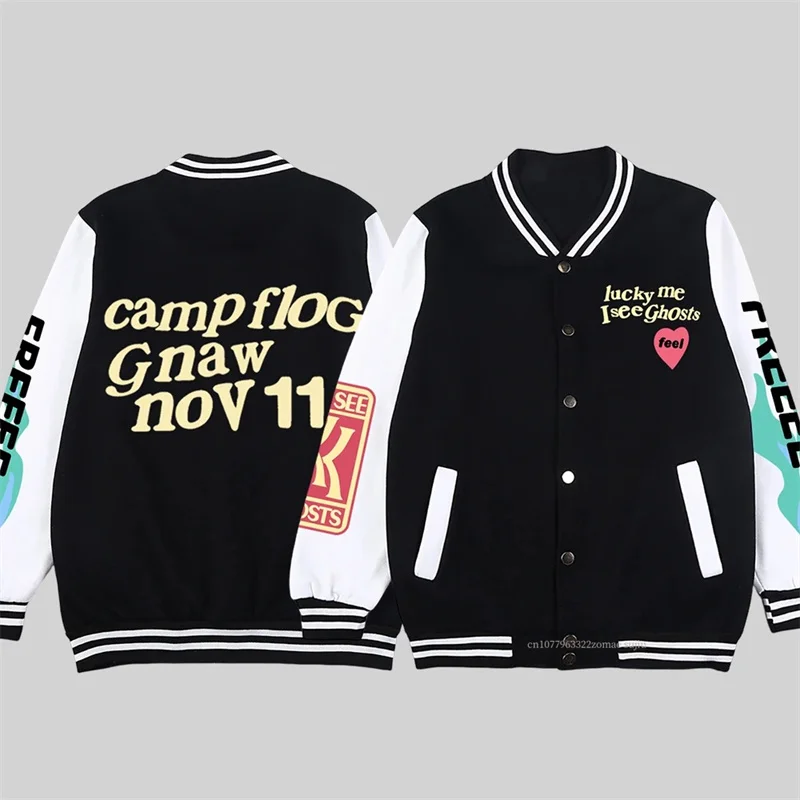 Kanye West Jacket for Men Hip Hop Street Baseball Uniform Lucky Me I See Ghosts Fashion Print Y2k Coat Warm Oversized Jackets west kanye the college dropout 2винил