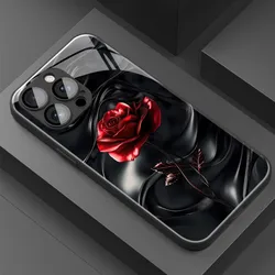 Elegant Abstract Red Rose Pattern Glass Frame Phone Case for Note 14 Pro Plus 5G (PBL - 325PBL2510283701)