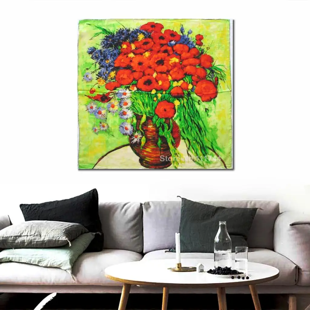 

Modern Canvas Art Vase with Daisies and Poppies Hand Painted Vincent Van Gogh Paintings for Living Room Colorful High Quality