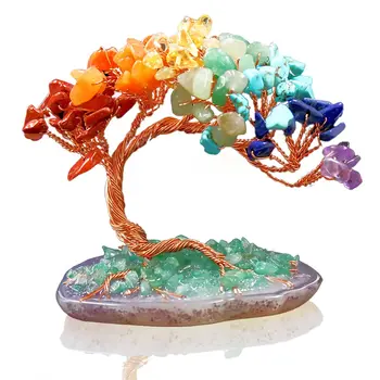 Natural Crystal Fortune Tree Ornament – Colorful Agate Gemstone Bonsai Decor 1