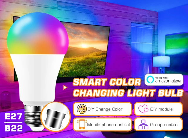 Lampadina intelligente a LED, luce Alexa che cambia colore, lampada  intelligente RGB che funziona con Alexa, Base E27 B22, 16 milioni di  colori, dimmerabile - AliExpress