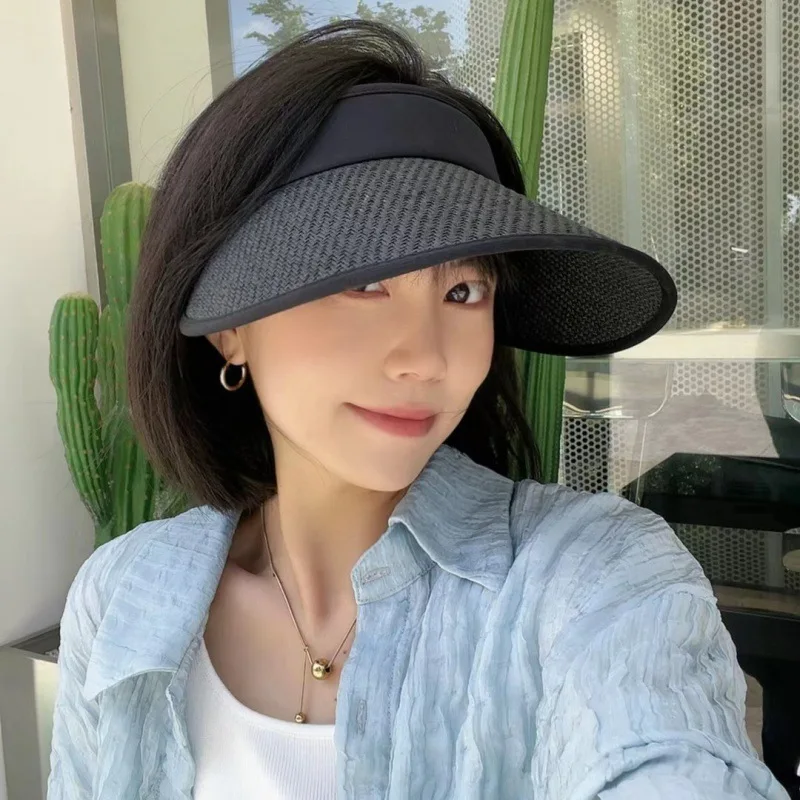 

2023 Simple Women Summer Sun Visor Wide Brim Hat Beach Hat Adjustable UV Protection Female Cap Packable