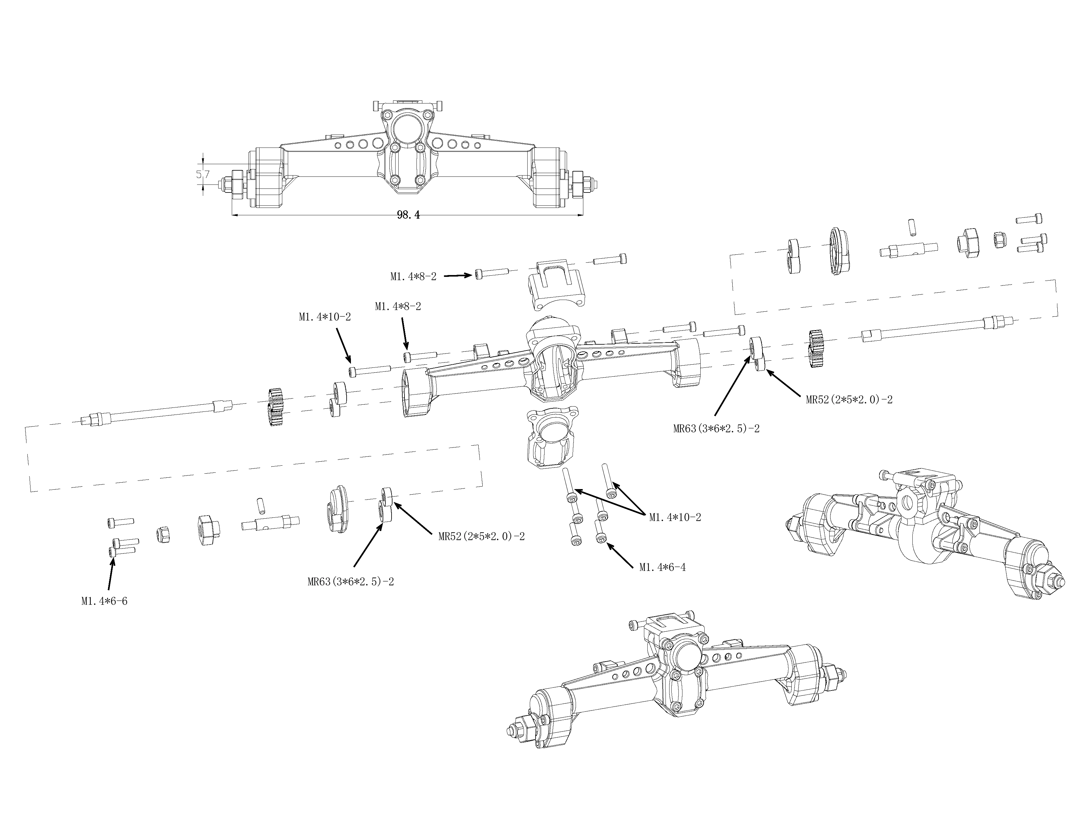 1/24 Scale Plastic Nylon Axles Front and Rear Portal Axle Assembly w