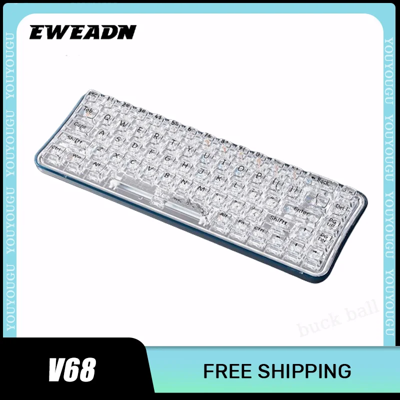 

Eweadn V68 3 Mode Wireless Bluetooth Keyboard Mechanical Keyboards 68keys Transparent RGB Custom Hot-Swap Office Gaming Keyboard