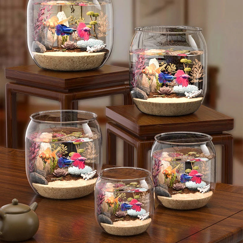 NEW Plastic Clear Round Fish Bowl Aquarium Keeper Tank Vase Pot Biotope Aquariums Tabletop Ecological Fish Tank Fall-resistant