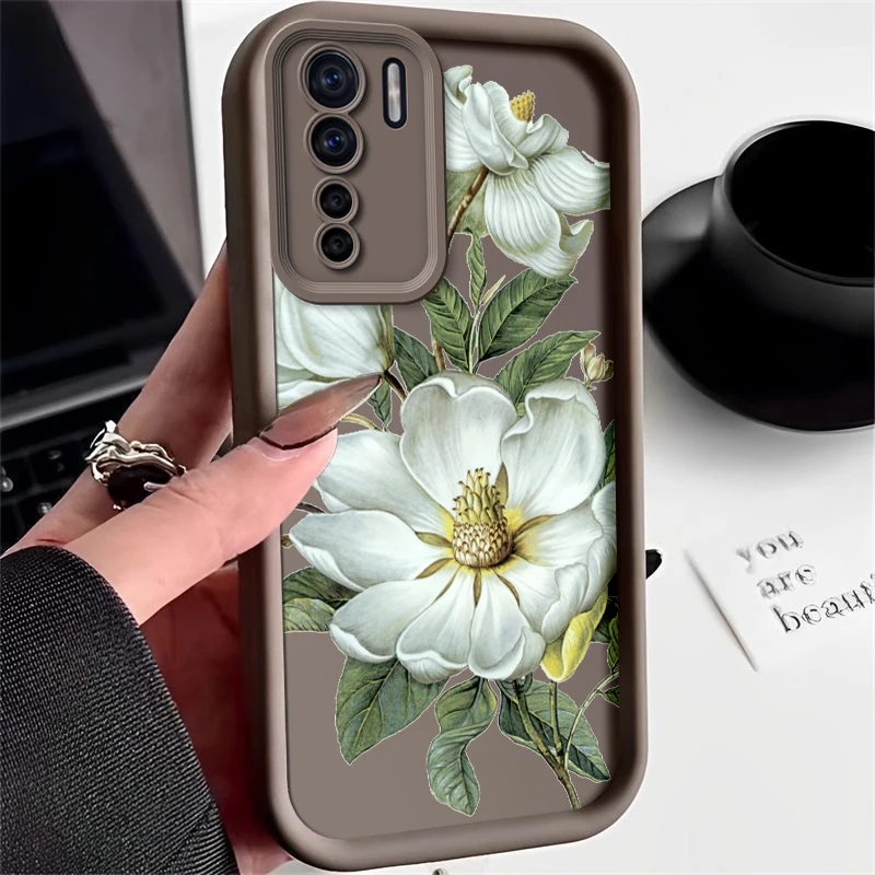 Floral Painted Silicone Phone Case - Soft, Anti-Drop Protective Cover
