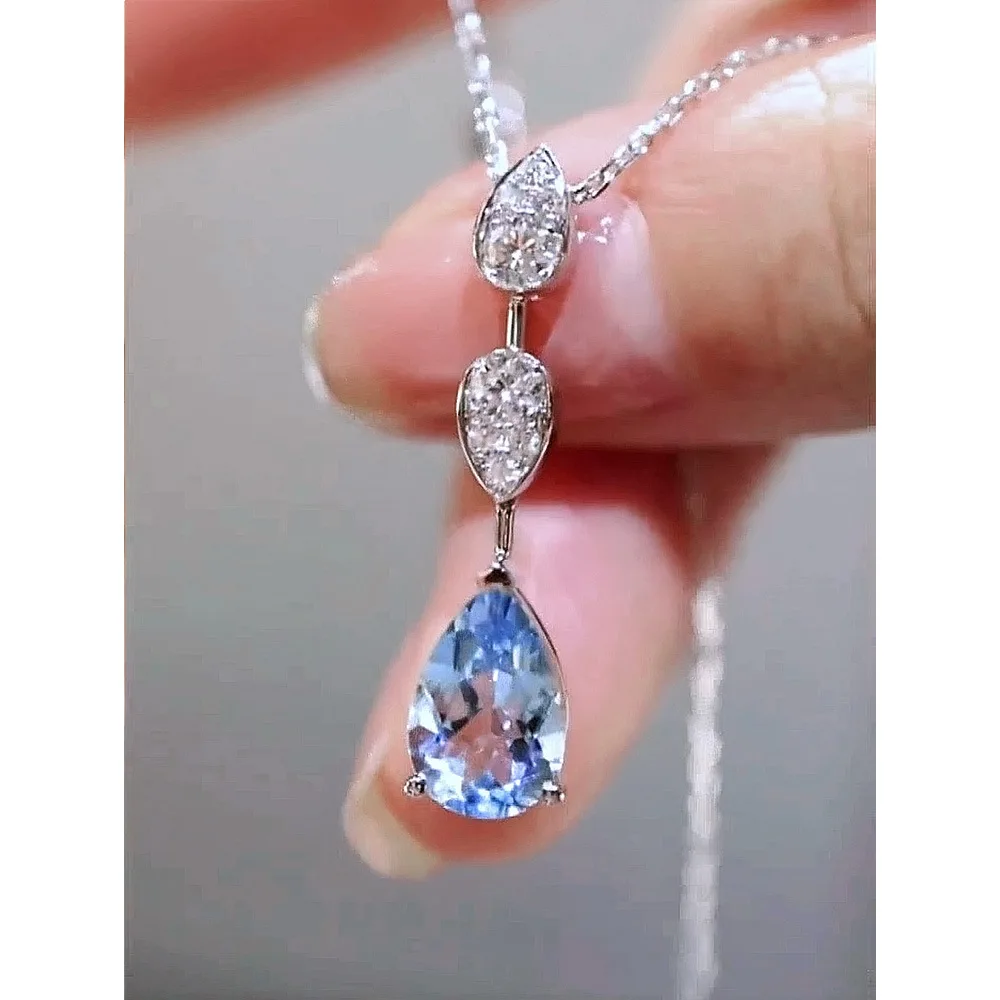 Solid 925 Sterling Silver Pear 5CT Blue Sapphire Citrine White Sapphire Gemstone Women Necklace Pendant Jewelry Wholesale