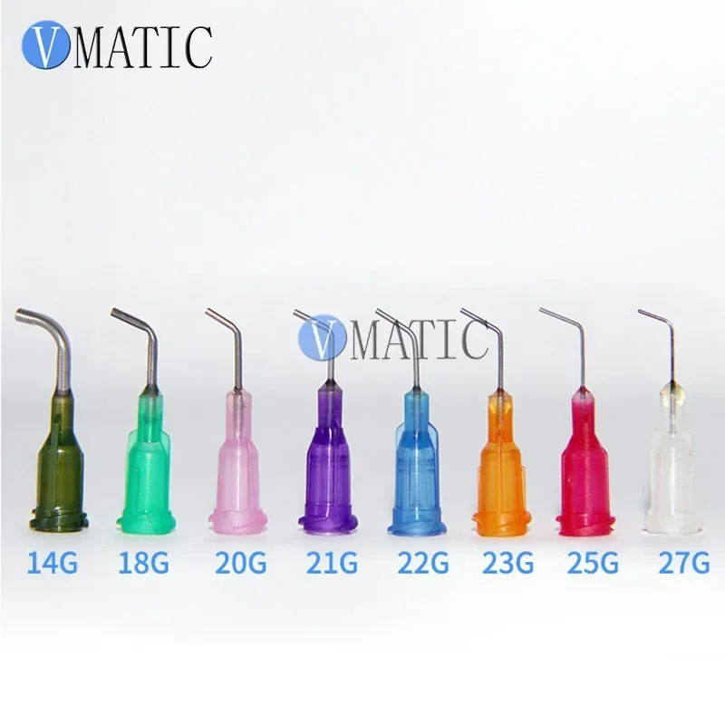 100Pcs 23G Orange 0.5" 45 Degree Bent Automatic Dispenser Needle Glue Tip 1/2 Inch