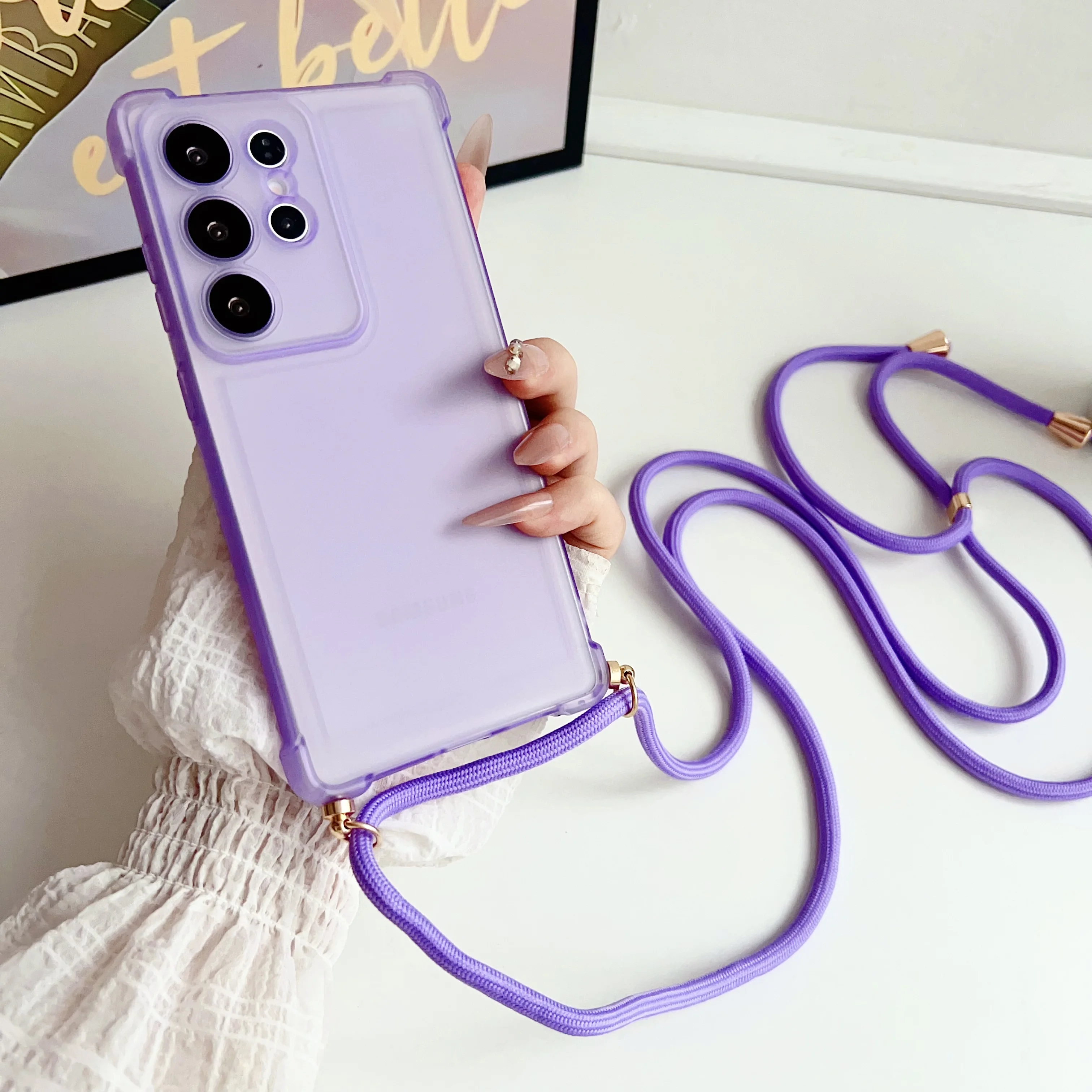 Crossbody Necklace Lanyard Candy Transparent Soft Phone Case - Clear Cover