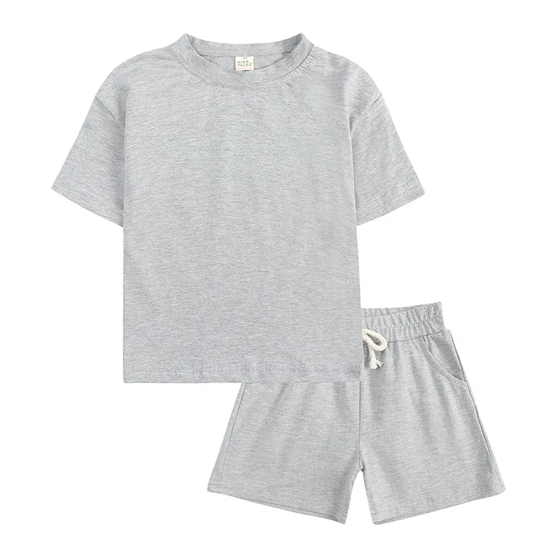 0-6 years old summer girl baby pit pattern sun printing solid color pullover 2022 new boy baby short-sleeved T-shirt shorts 2Pcs Baby Clothing Set best of sale