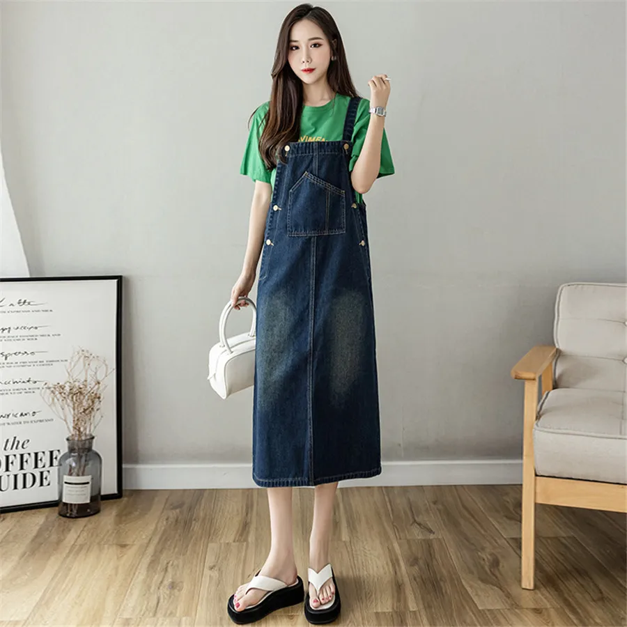 

Korean Fashion Spaghetti Strap Dress Women Sleeveless Casual Denim Dresses Ladies Loose Vintage Jeans Dress Streetwear Robe