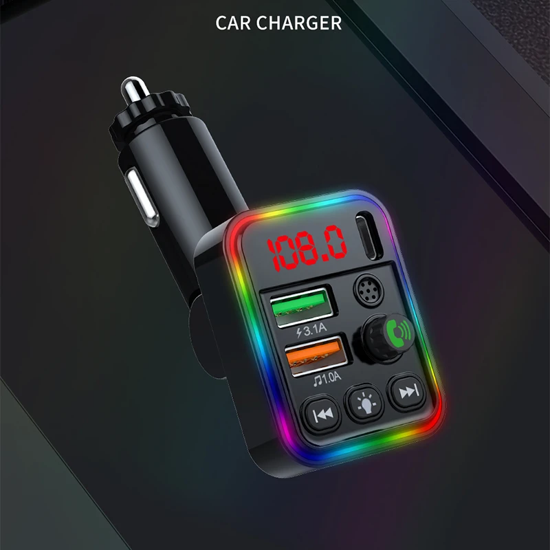 Car Bluetooth Audio Adapter FM Transmitter Car MP3 Player Type-C PD USB Quick Charger Handsfree Calling