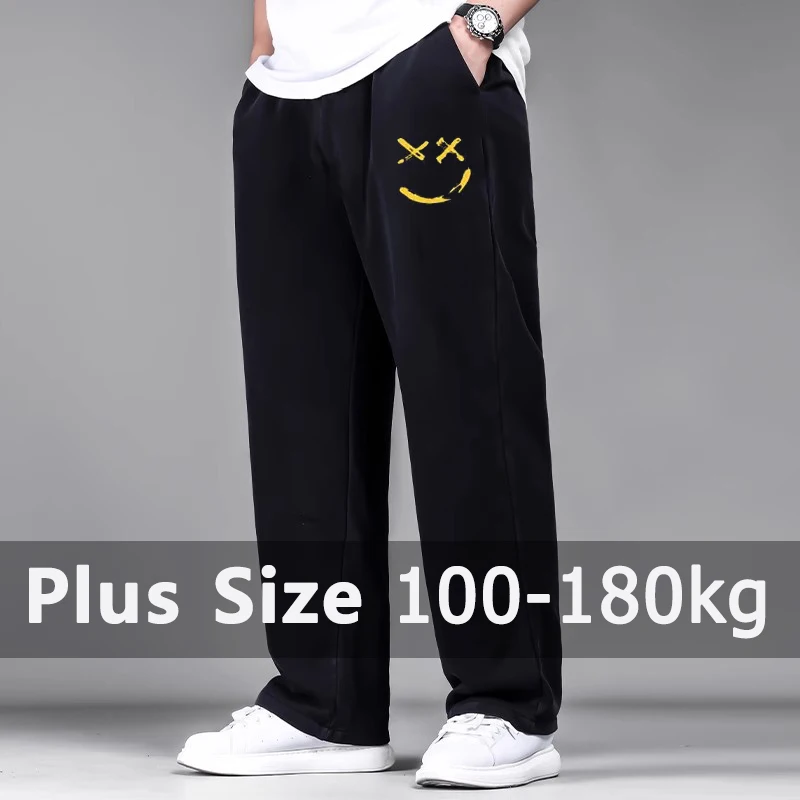 حجم كبير الرجال السراويل السوداء الطويلة الخريف الشتاء المطبوعة سراويل قطنية 4XL 5XL 6XL 7XL 100-200 كجم فضفاض بنطلون كبير الحجم الرجال الملابس