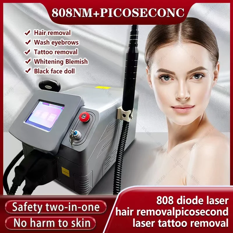

2023 Newest 808nm 3 wave diode Laser permanent Portable 2 in 1 picosecond laser tattoo removal and hair removal machine