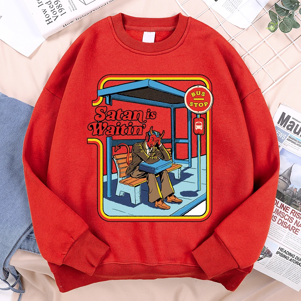 Satan Is Waitin Bus Comics Printing Hoodies Men Women Fashion Streetwear Oversize Pullover Casual Loose Clothes Harajuku Hoody