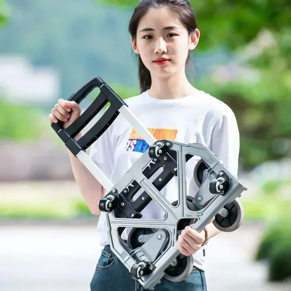 Portable Hand Cart Folding Trolley Multi-function Practical Pulling Tool Cart Home Supermarket Shop Lightweight Beach Terrain Stair Climb Trolley