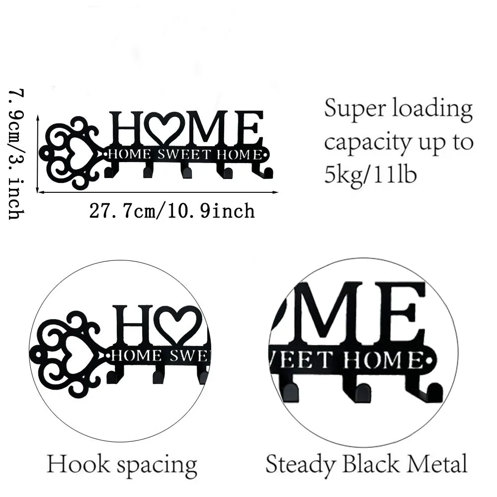 5 Hooks Home Sweet Home Metal Keys Hooks Wall Hanger Coat Hooks Towels Racks Home Decor for LivingHome Office Wall Art DIYhritis 4