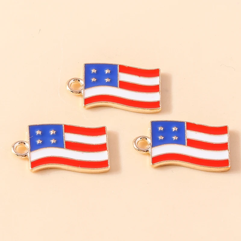 Leslie 10 Stück neue Emaille-Anhänger mit amerikanischer Flagge, Unabhängigkeitstag, USA-Flagge, Feierlichkeiten, Schmuck, Halskette, Armband, Ohrringe – Detail 11