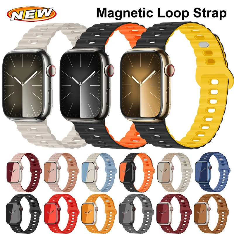 Magnetic Silicone Loop Strap For Apple Watch Ultra 2 Band 49mm 45mm 41mm 40mm 44mm 38mm 42mm Breathable Bracelet Correa SE 7 8 9