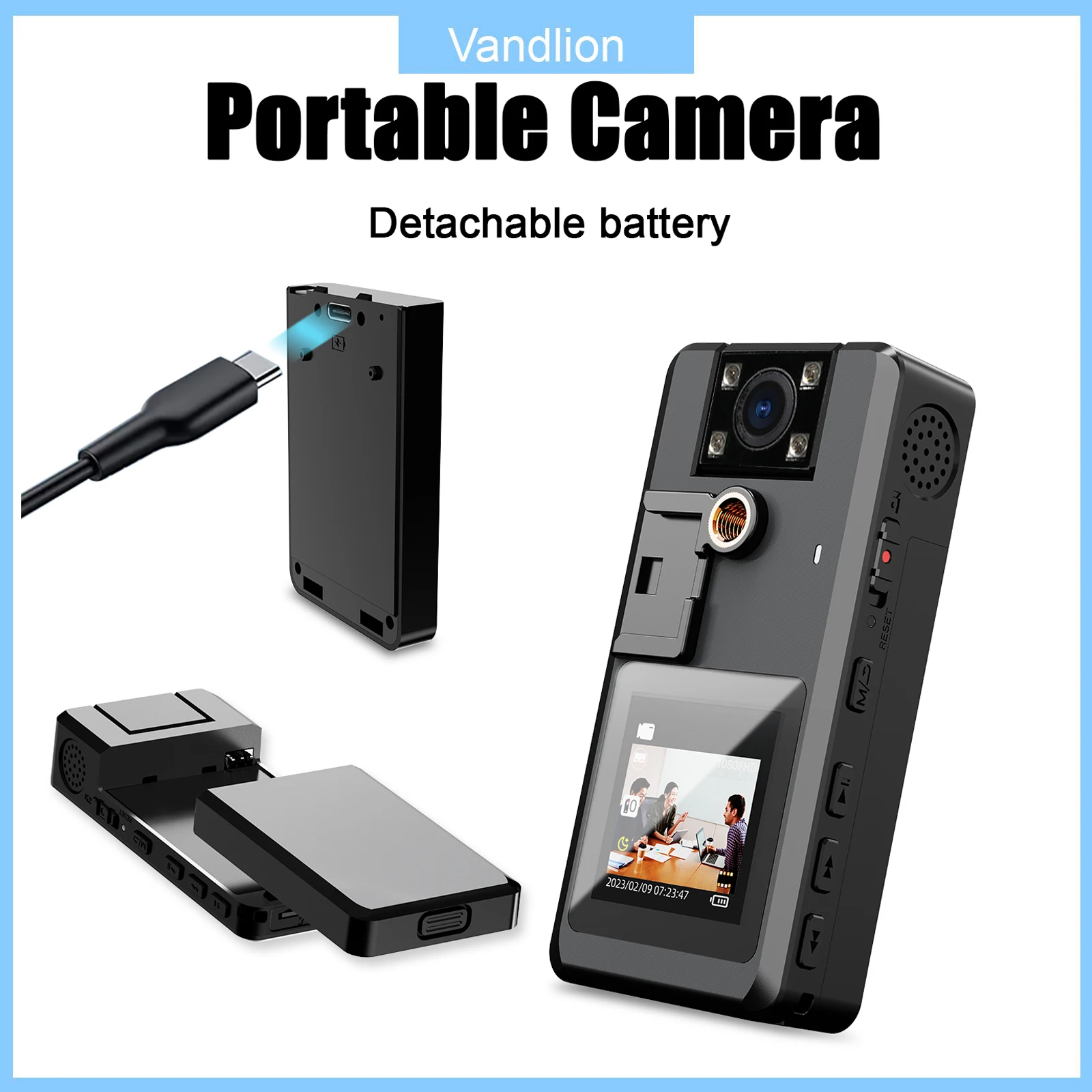 Vandlion A53 Body Mounted Camera Detachable Battery Pictures Flipping 2130mAh Long Battery Life HD Night Vision Dash Cam action camera for Car